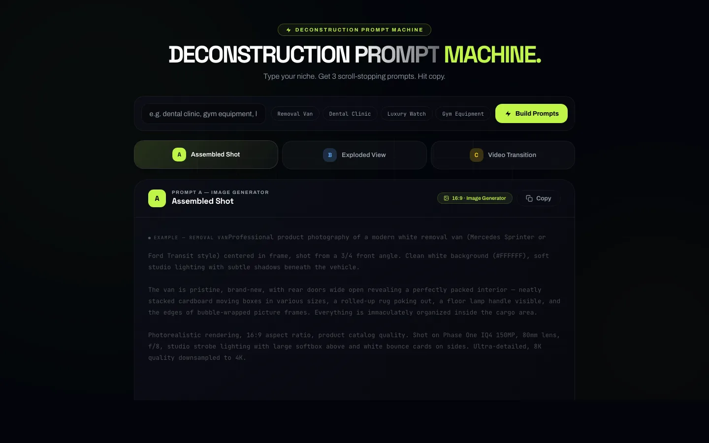 Deconstruction Prompt Machine interface
